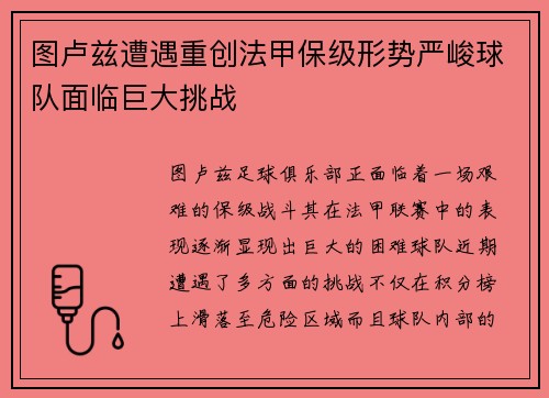 图卢兹遭遇重创法甲保级形势严峻球队面临巨大挑战