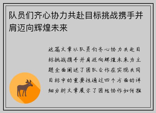 队员们齐心协力共赴目标挑战携手并肩迈向辉煌未来
