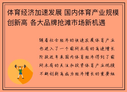 体育经济加速发展 国内体育产业规模创新高 各大品牌抢滩市场新机遇