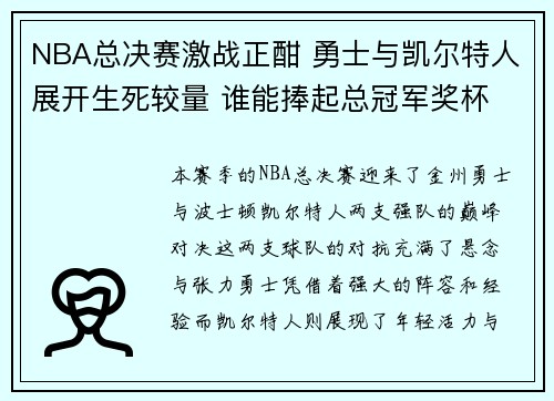 NBA总决赛激战正酣 勇士与凯尔特人展开生死较量 谁能捧起总冠军奖杯